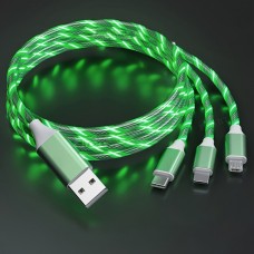 3-in-1 USB Streamer Glow Light Charger Cable For Lightning Micro USB Type C Charging Cable For Apple Android Smartphones