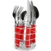 Gibson Sensations II 16 Piece Stainless Steel Flatware Set with Red Handles and Chrome Caddy