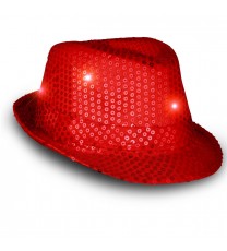 Light Up LED Flashing Fedora Hat with Red Sequins