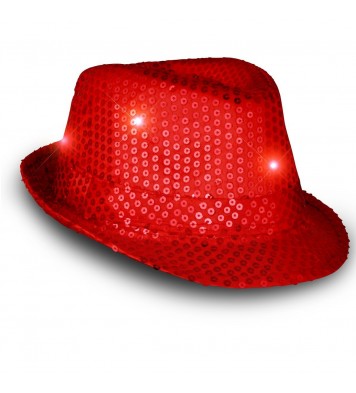 Light Up LED Flashing Fedora Hat with Red Sequins