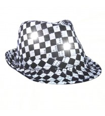 Light Up LED Flashing Fedora Hat with Checkered Sequins