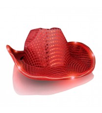 Light Up LED Flashing Cowboy Hat with Red Sequins