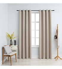 vidaXL Blackout Curtains with Rings 2 pcs Beige 54"x95" Fabric