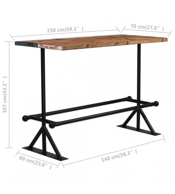 vidaXL Bar Table Solid Reclaimed Wood Multicolor 59.1"x27.6"x42.1"