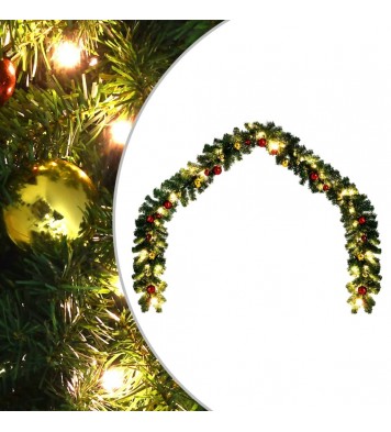 vidaXL Christmas Garland Decorated with Baubles and LED Lights 16 ft