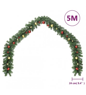 vidaXL Christmas Garland Decorated with Baubles and LED Lights 16 ft