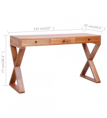 vidaXL Computer Desk Natural 52"x18.5"x30.3" Solid Mahogany Wood