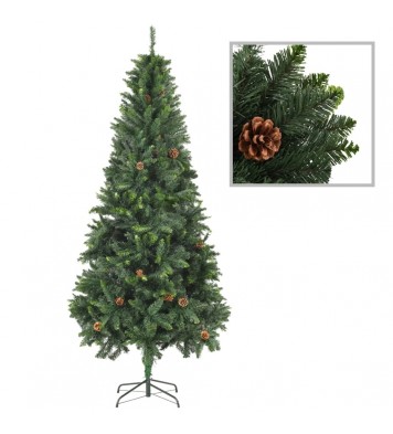 vidaXL Artificial Christmas Tree with Pine Cones Green 7 ft