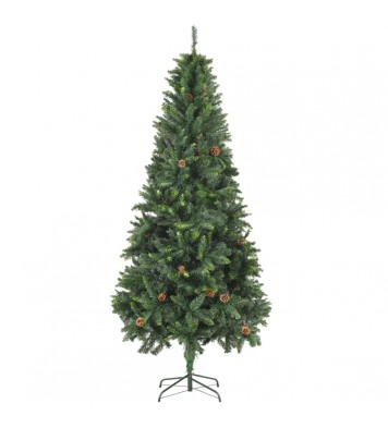 vidaXL Artificial Christmas Tree with Pine Cones Green 7 ft