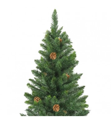 vidaXL Artificial Christmas Tree with Pine Cones Green 7 ft