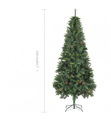 vidaXL Artificial Christmas Tree with Pine Cones Green 7 ft