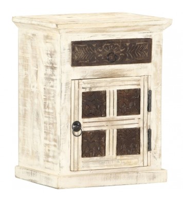 vidaXL Bedside Cabinet White 15.7"x11.8"x19.7" Solid Mango Wood