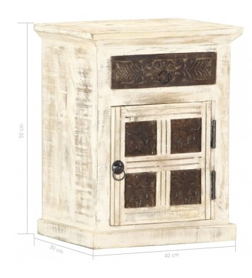 vidaXL Bedside Cabinet White 15.7"x11.8"x19.7" Solid Mango Wood