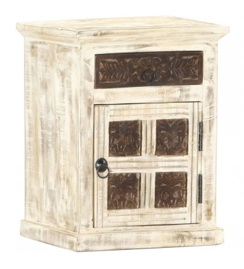 vidaXL Bedside Cabinet White 15.7"x11.8"x19.7" Solid Mango Wood