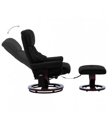 vidaXL Massage Recliner with Ottoman Black Faux Leather and Bentwood