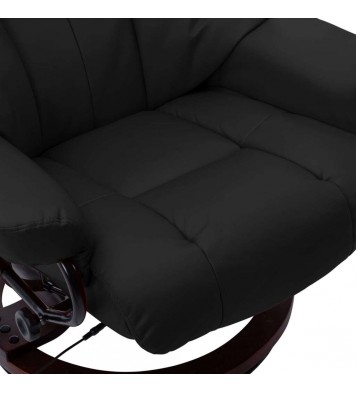 vidaXL Massage Recliner with Ottoman Black Faux Leather and Bentwood