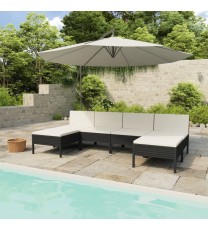 vidaXL 6 Piece Patio Lounge Set with Cushions Poly Rattan Black