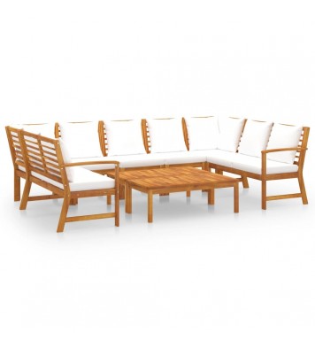 vidaXL 9 Piece Patio Lounge Set with Cushion Cream Solid Acacia Wood