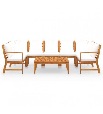 vidaXL 9 Piece Patio Lounge Set with Cushion Cream Solid Acacia Wood