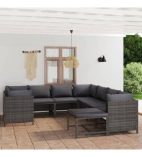 vidaXL 9 Piece Patio Lounge Set with Cushions Poly Rattan Gray