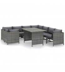 vidaXL 9 Piece Patio Lounge Set with Cushions Poly Rattan Gray