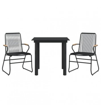 vidaXL 3 Piece Patio Dining Set Black PVC Rattan