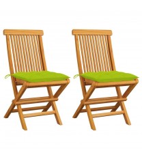 vidaXL Patio Chairs with Bright Green Cushions 2 pcs Solid Teak Wood