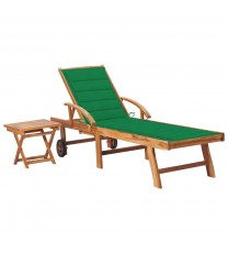 vidaXL Sun Lounger with  Table and Cushion Solid Teak Wood