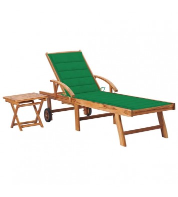 vidaXL Sun Lounger with  Table and Cushion Solid Teak Wood