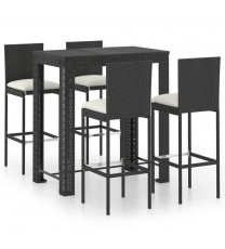 vidaXL 5 Piece Patio Bar Set with Cushions Poly Rattan Black