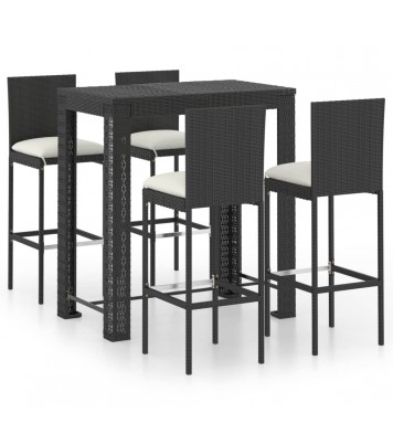 vidaXL 5 Piece Patio Bar Set with Cushions Poly Rattan Black