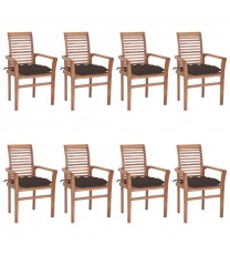 vidaXL Dining Chairs 8 pcs with Taupe Cushions Solid Teak Wood