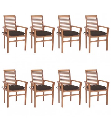 vidaXL Dining Chairs 8 pcs with Taupe Cushions Solid Teak Wood