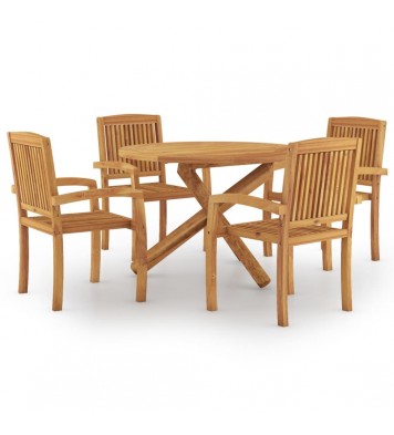 vidaXL 5 Piece Patio Dining Set Solid Wood Teak