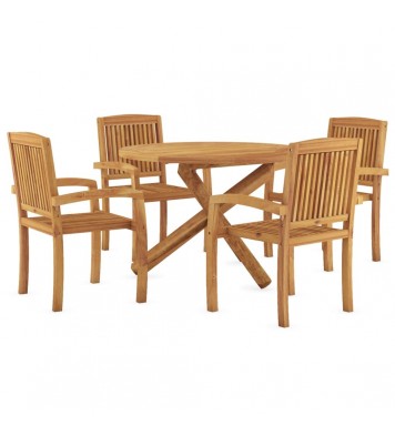 vidaXL 5 Piece Patio Dining Set Solid Wood Teak