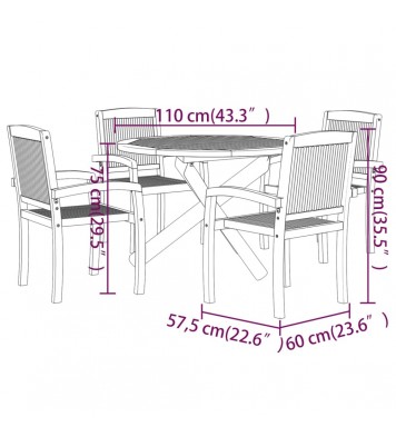 vidaXL 5 Piece Patio Dining Set Solid Wood Teak