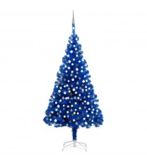 vidaXL Artificial Christmas Tree with LEDs&Ball Set Blue 82.7" PVC