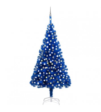 vidaXL Artificial Christmas Tree with LEDs&Ball Set Blue 82.7" PVC