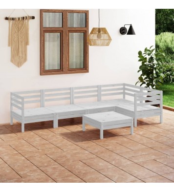 vidaXL 6 Piece Patio Lounge Set Solid Pinewood White