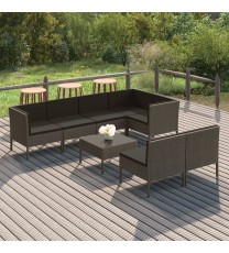 vidaXL 8 Piece Patio Lounge Set with Cushions Poly Rattan Gray