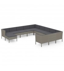 vidaXL 12 Piece Patio Lounge Set with Cushions Poly Rattan Gray