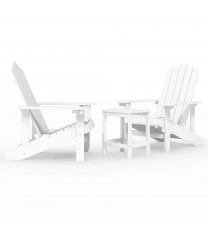 vidaXL Patio Adirondack Chairs with Table HDPE White