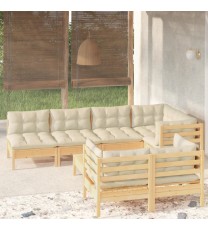 vidaXL 8 Piece Patio Lounge Set with Cream Cushions Solid Pinewood