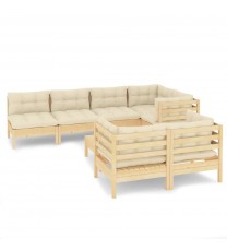 vidaXL 8 Piece Patio Lounge Set with Cream Cushions Solid Pinewood