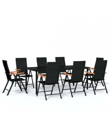 vidaXL 9 Piece Patio Dining Set Black