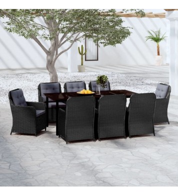 vidaXL 9 Piece Patio Dining Set Black