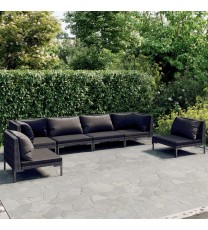 vidaXL 6 Piece Patio Lounge Set with Cushions Poly Rattan Dark Gray