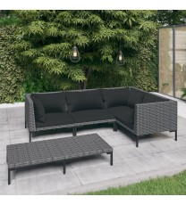 vidaXL 5 Piece Patio Lounge Set with Cushions Poly Rattan Dark Gray