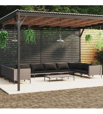 vidaXL 11 Piece Patio Lounge Set with Cushions Poly Rattan Dark Gray