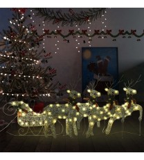 vidaXL Reindeer & Sleigh Christmas Decoration 100 LEDs Outdoor Gold